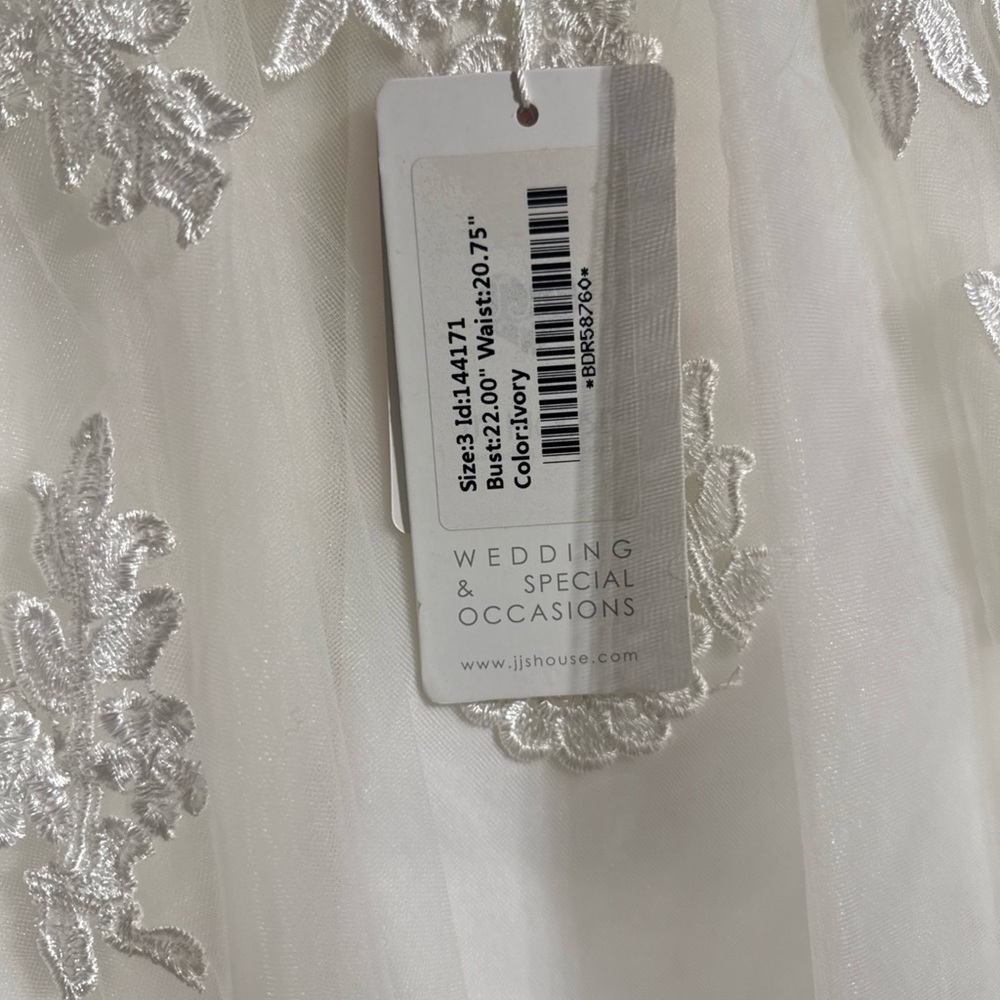 Ivory A-line Scoop Tea-Length Tulle Lace Flower Girl Dress Navy Sash size 3 NWT - Picture 3 of 3